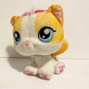 Littlest Pet Shop LPS Cat Plush Bobblehead Salon Cat 2005 Hasbro White Orange 7"